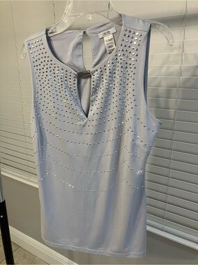 Cache Light Silver Studded Sleeveless Top